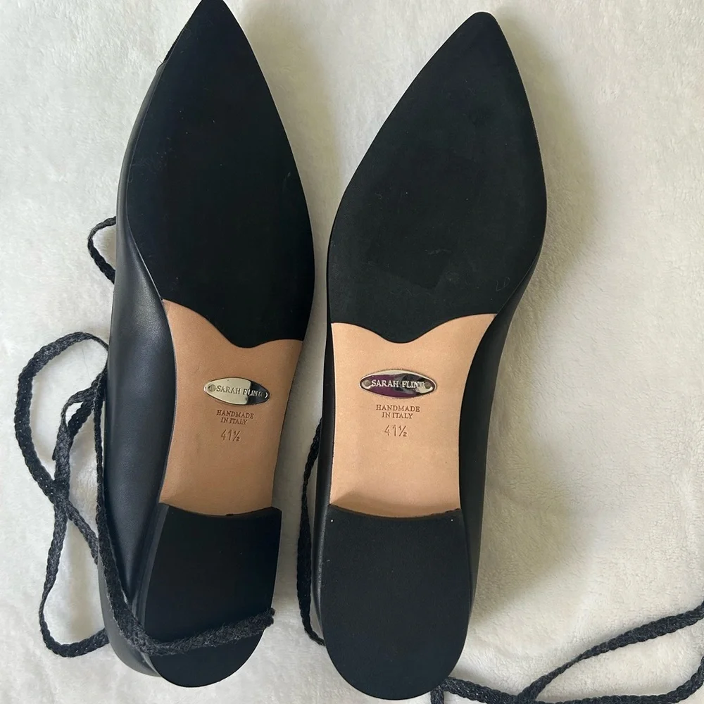 Sarah Flint Black Pointed-Toe Lace-Up Flats - Picture 9 of 9